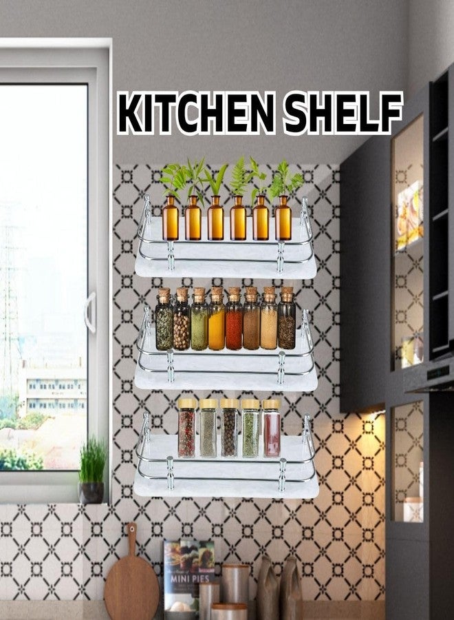 STIMULUS Transparent Acrylic Bathroom Shelf Set of 3 - Wall Mounted Storage Rack for Kitchen, Bathroom, Home - Multipurpose Wall Shelf Organizer (5x15 Inch, White) - Image 3